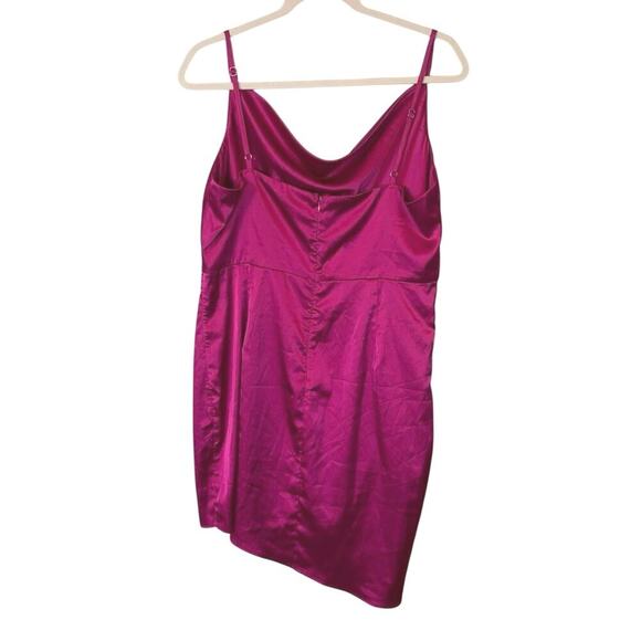Lulus Magenta Satin Cowl Neck Ruched Mini Dress XL Asymmetrical Party - Picture 6 of 8
